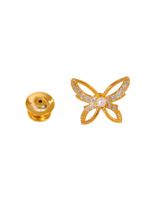 18K gold [pin brooch] Brass Cubic Zirconia Hollow Butterfly Minimalist Brooch